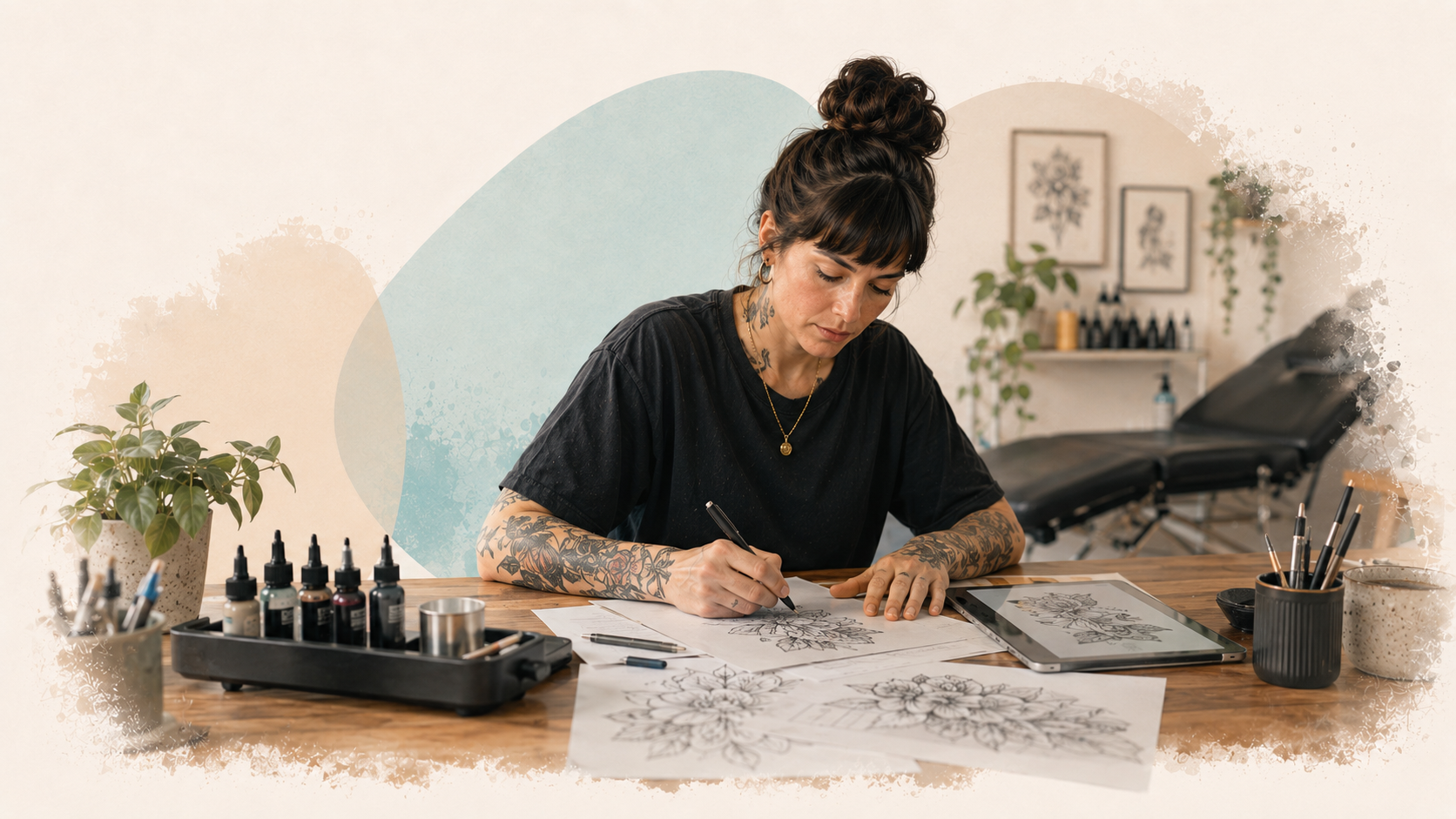 Tattoo-Künstlerin zeichnet einen individuellen Entwurf